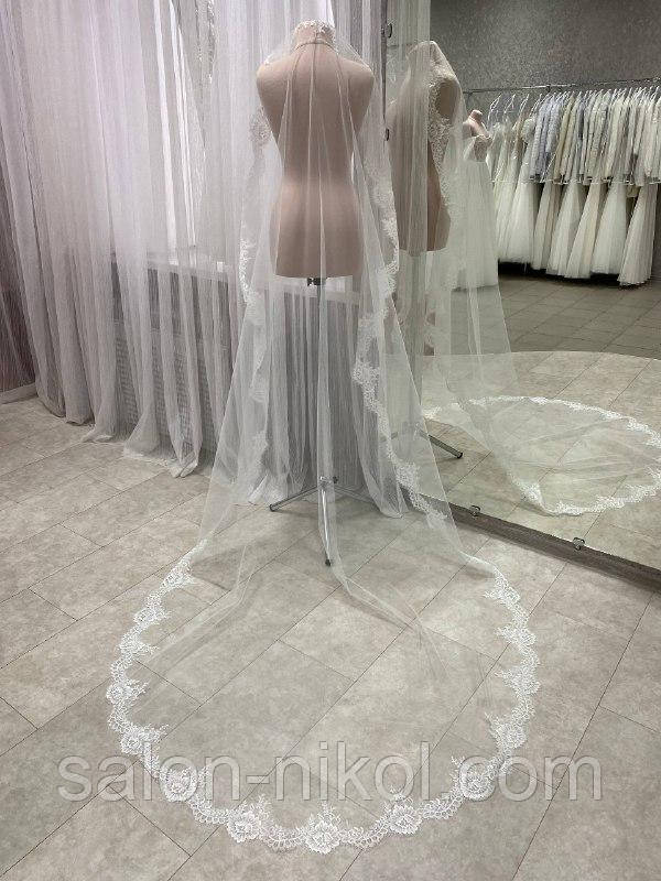 Фата-шлейф з мереживом шантильї № 2505 (1,5*2,6 м) довга молочна, фото 1