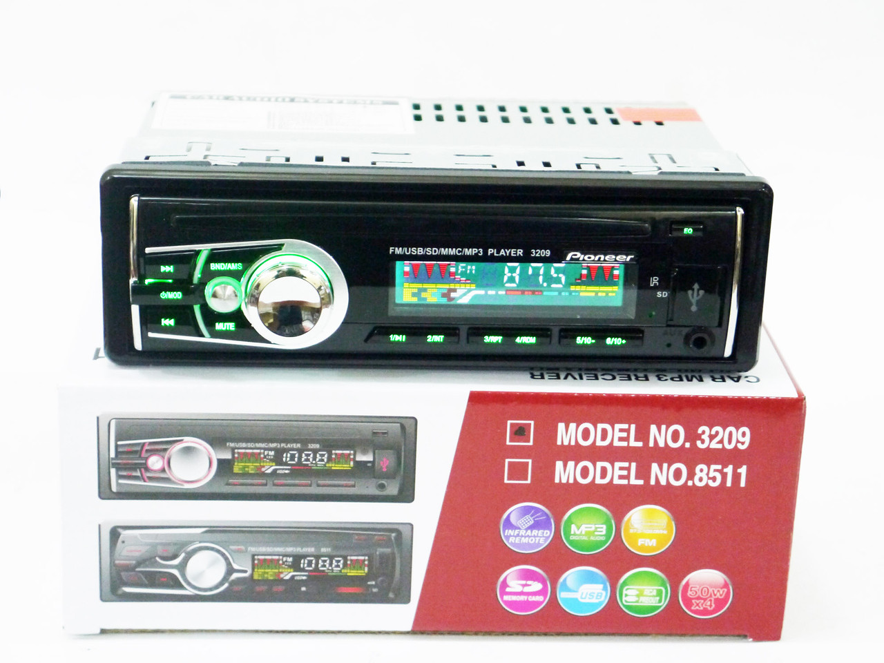 Автомагнітола Pioneer 3209 Usb+RGB підсвітка+Fm+Aux+ пульт (4x50W)