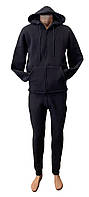 Спортивний теплий чоловічий костюм трикотаж на флісі з капюшоном чорний