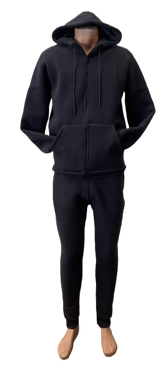 Спортивний теплий чоловічий костюм трикотаж на флісі з капюшоном чорний