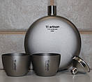 Фляга титанова для алкогольних міцних напоїв Tiartisan 180 мл з титановими чарками 2 шт по 40 мл лійка та чохол, фото 2
