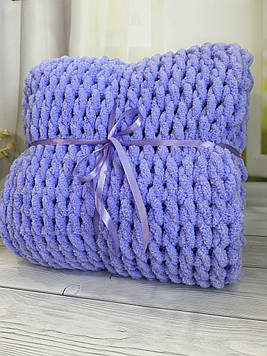 В'язаний плюшевий плед ручної роботи лавандовий, 90*90см