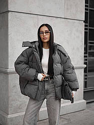 Теплий жіночий пуфер із капюшоном і карманами кашемірова плащівка на мембрані Gs2776