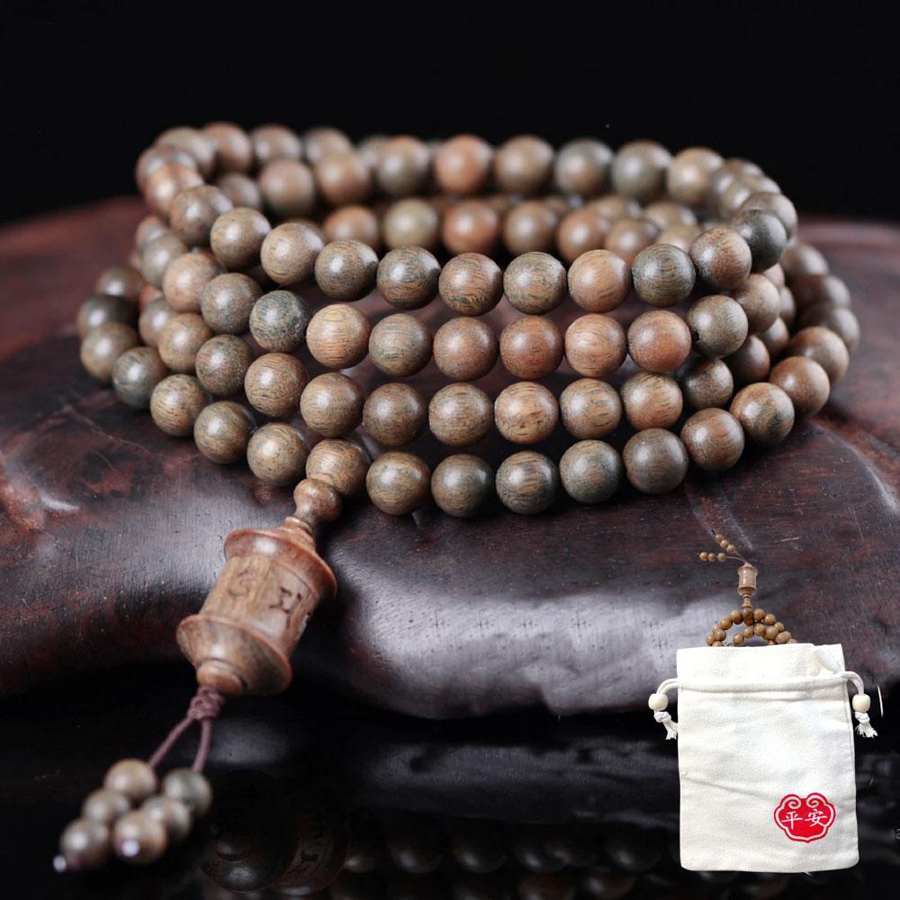 Чотки з сандалового дерева з буддійським молитовним барабаном на 108 намистин 8 мм, фото 1