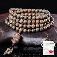 Чотки з сандалового дерева з буддійським молитовним барабаном на 108 намистин 8 мм