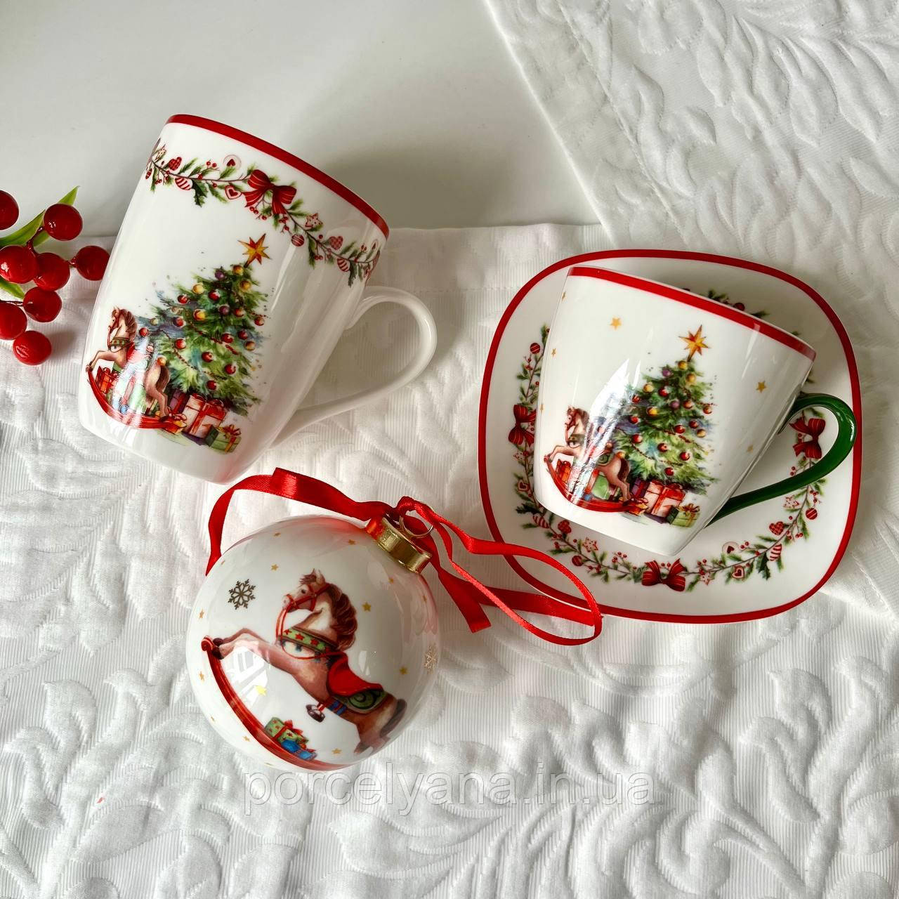Чашка порцелянова з блюдцем «Різдвяна ялинка» 220мл 498-328, фото 1