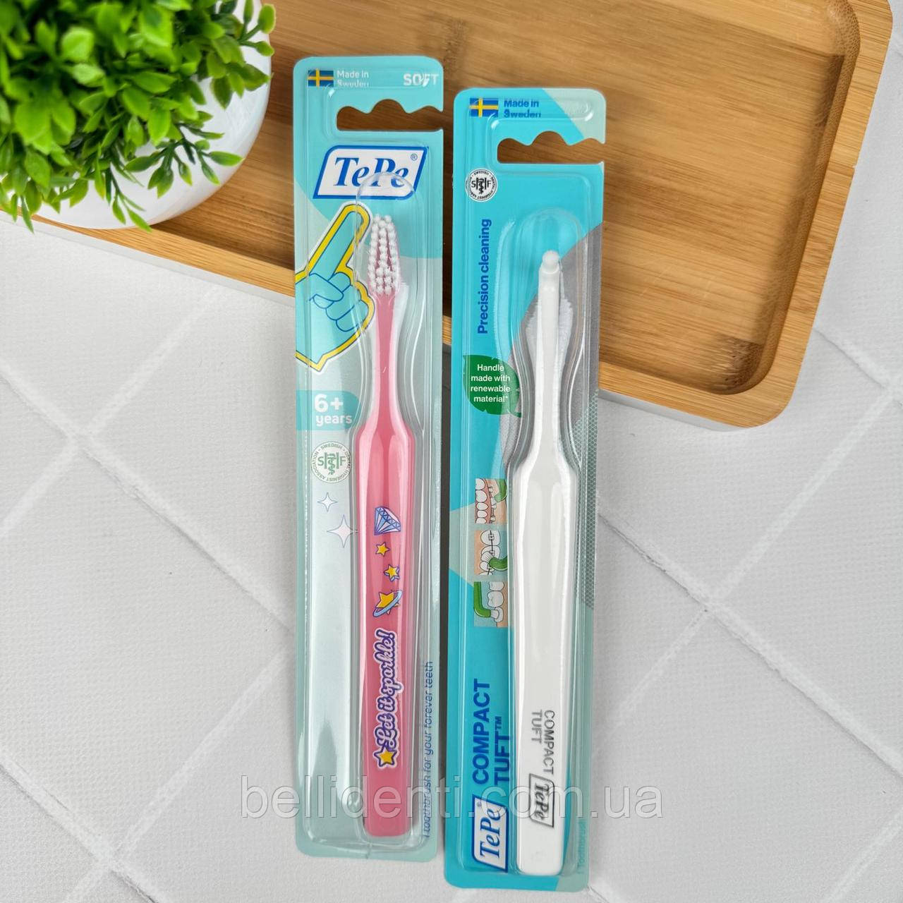 Зубні щітки TePe Kids Soft Tuft від 6 років (зубна щітка рожева+монопучкова щітка)