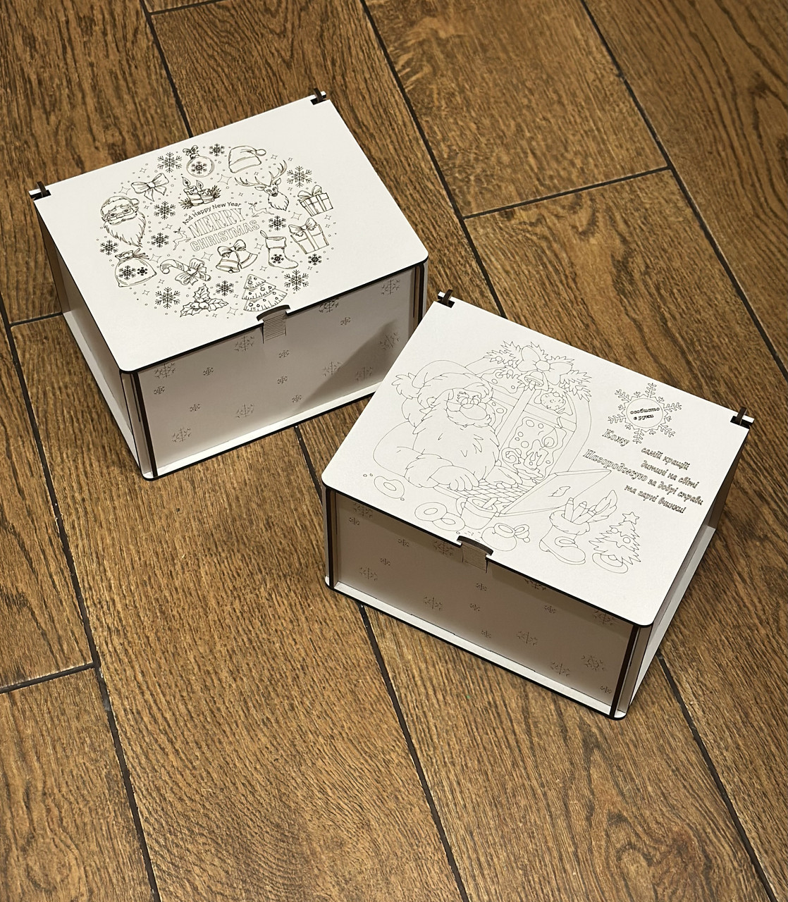 Подарункова коробка новорічна з гравіюванням | Бокс для солодощів, пряників, подарунків | Різдвяна упаковка, фото 1