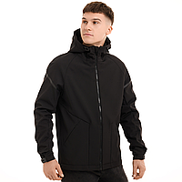 Чоловіча куртка весна осінь демісезонна з капюшоном softshell чорна Pobedov Vector