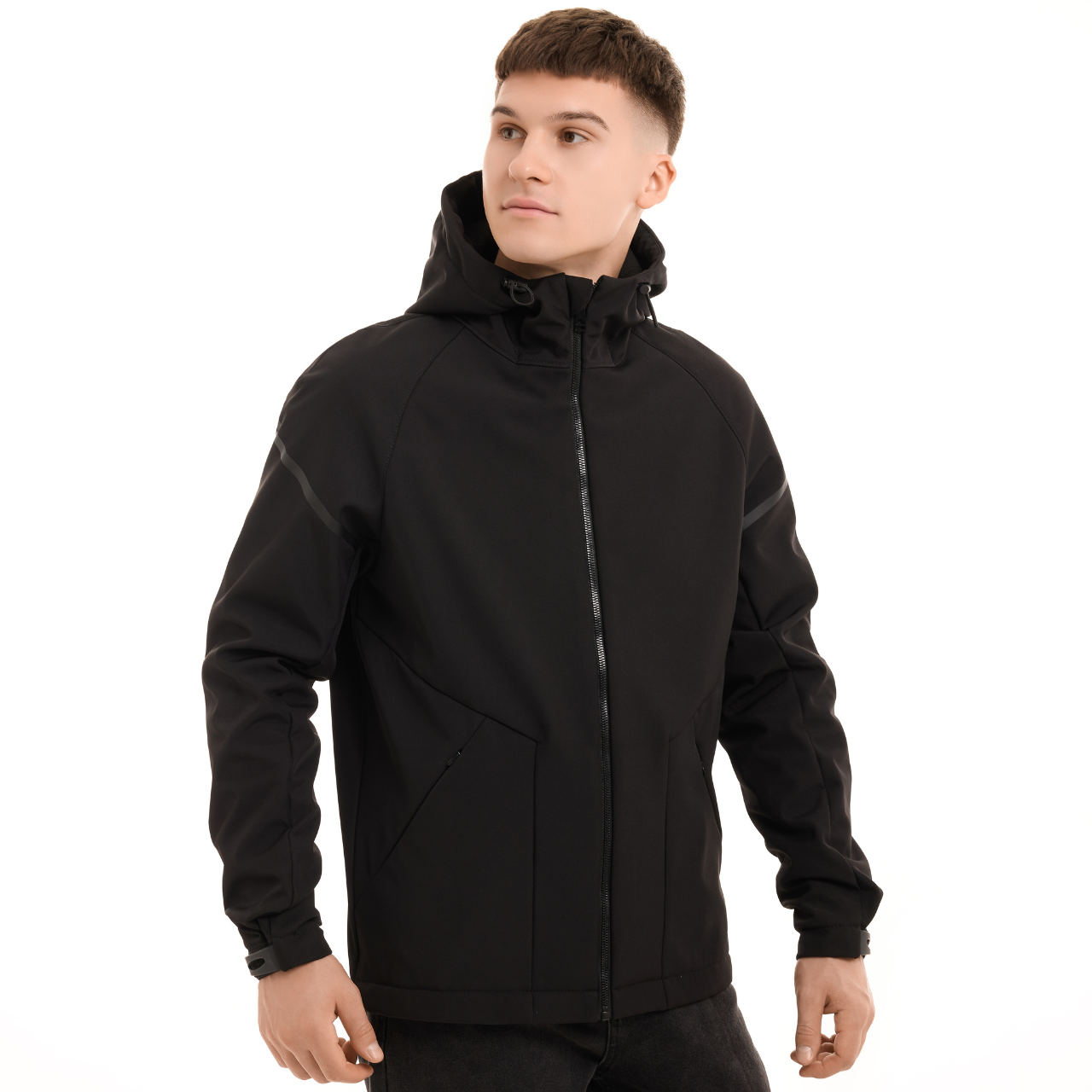 Чоловіча куртка весна осінь демісезонна з капюшоном softshell чорна Pobedov Vector - фото 1 - id-p2789334872