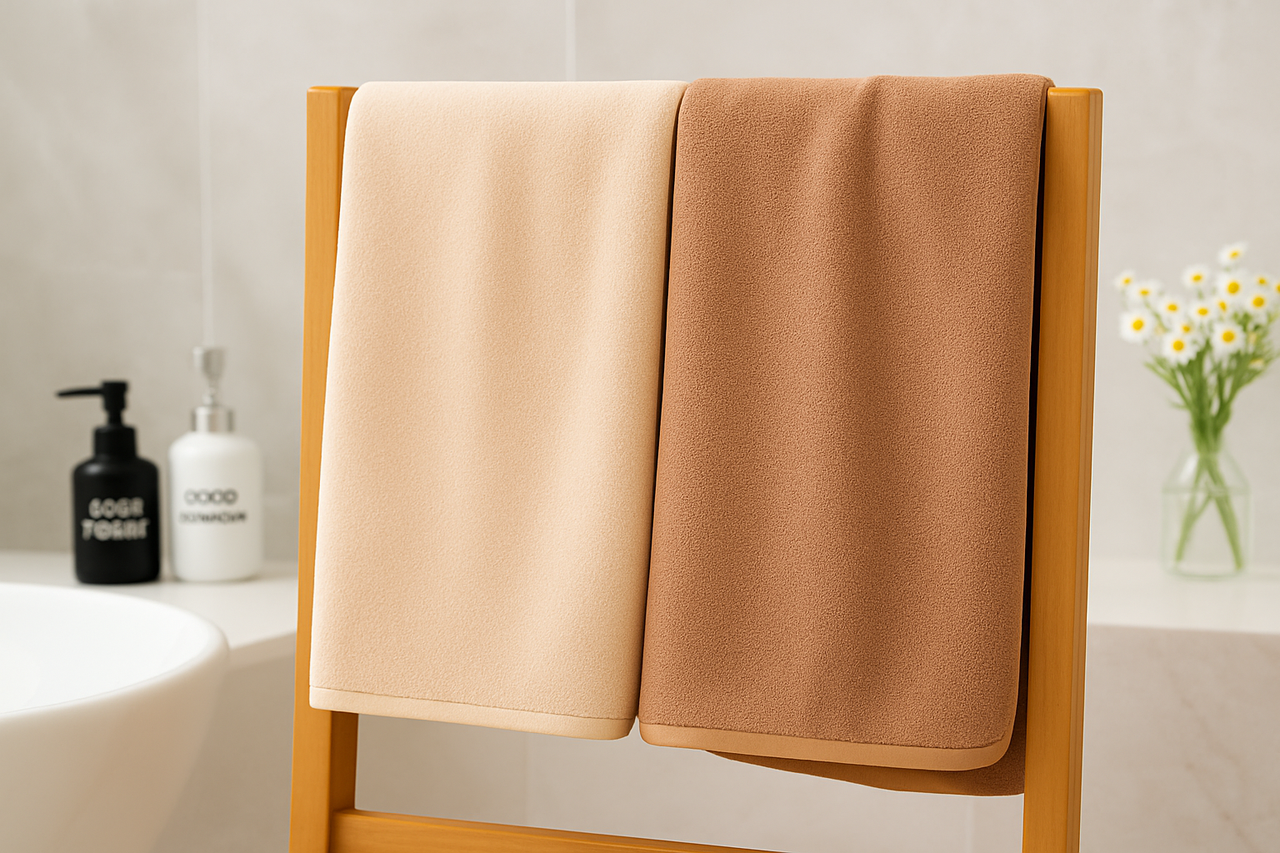 Рушник "Сауна" | Мікрофібра 90x170 см - 2шт світло-бежевий і коричневий, фото 1