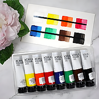 Акрилові фарби художні, набір 8 кольорів по 22 мл, тюбики в коробці