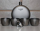 Фляга титанова для алкогольних міцних напоїв Tiartisan 180 мл з титановими чарками 4 шт по 40 мл лійка та чохол, фото 3