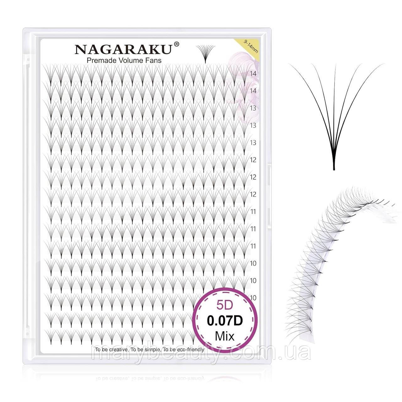 Пучкові вії Nagaraku Premade Volume 320 пучків D 0.07 5D, фото 1