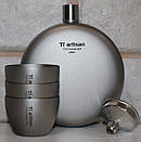 Фляга титанова для алкогольних міцних напоїв Tiartisan 180 мл з титановими чарками 3 шт по 40 мл лійка та чохол, фото 2