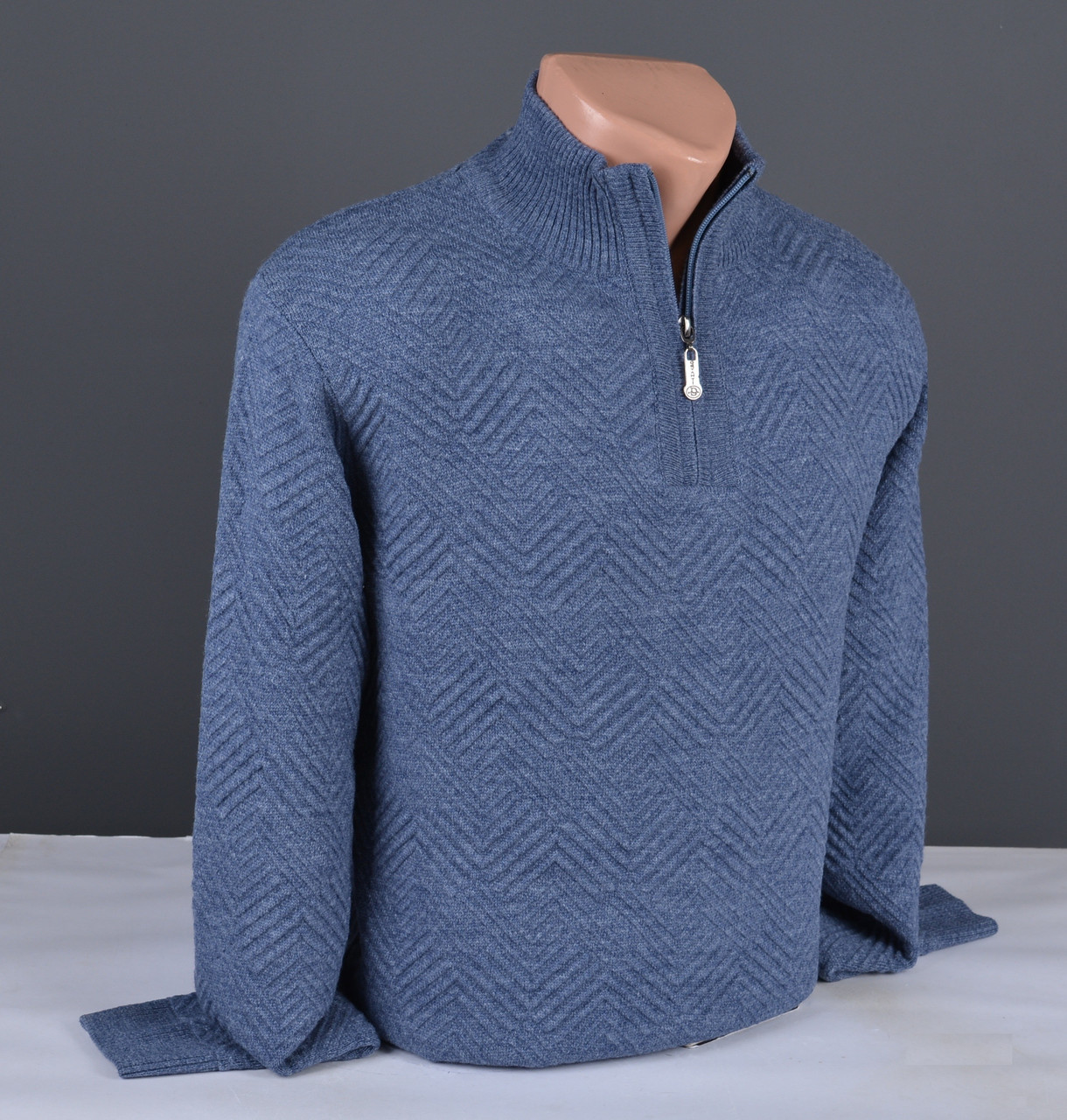 Чоловічий светр із коміром на блискавці синій Туреччина 7251, фото 1