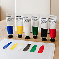 Акрилові фарби художні, набір 6 кольорів по 75 мл, тюбики в коробці