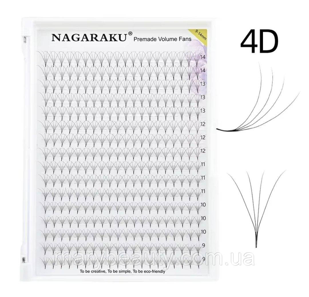 Пучкові вії Nagaraku Premade Volume 320 пучків D 0.07 4D, фото 1