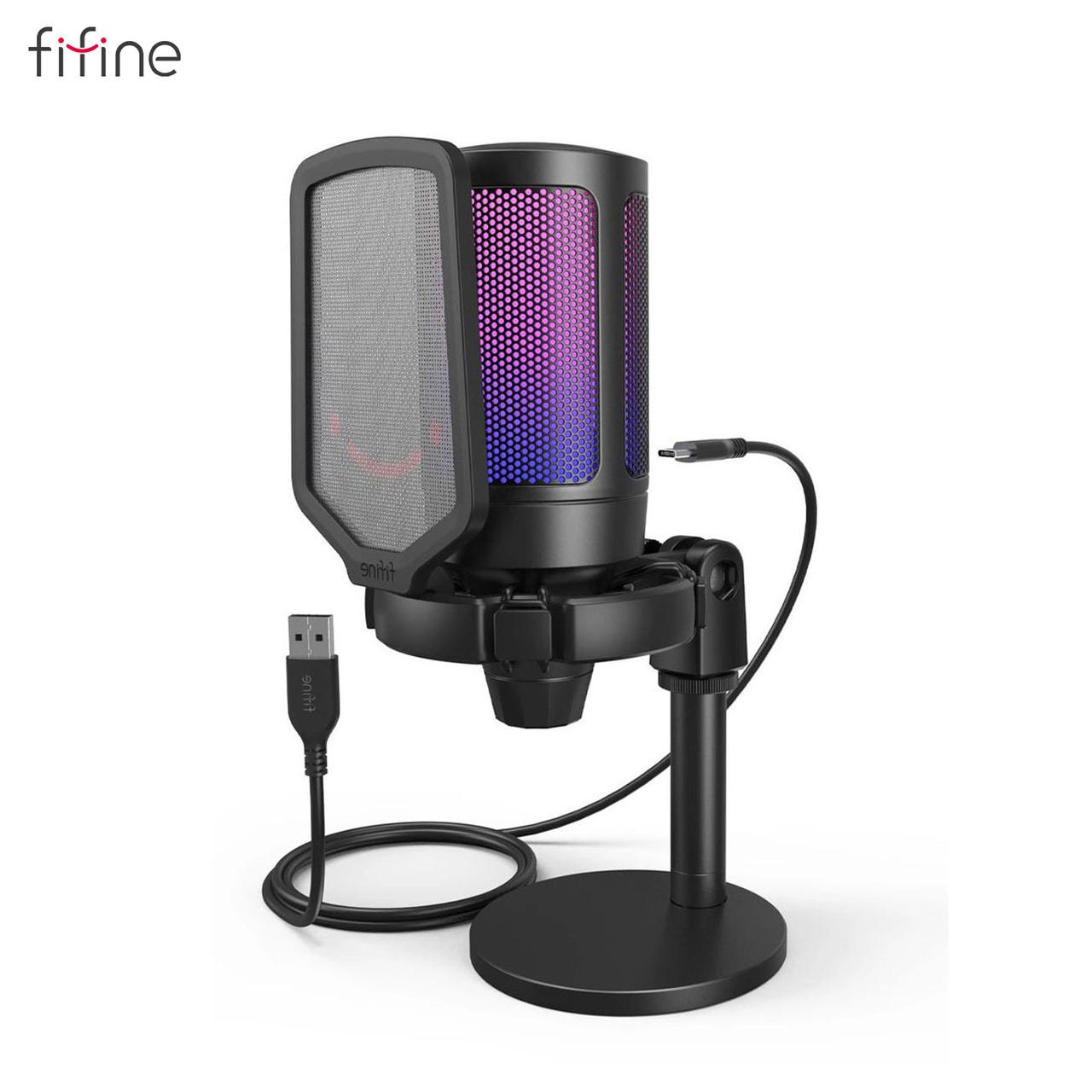 Мікрофон Fifine Ampligame A6V Black, конденсаторний | Тринога в комплекті | RGB підсвітка, фото 1