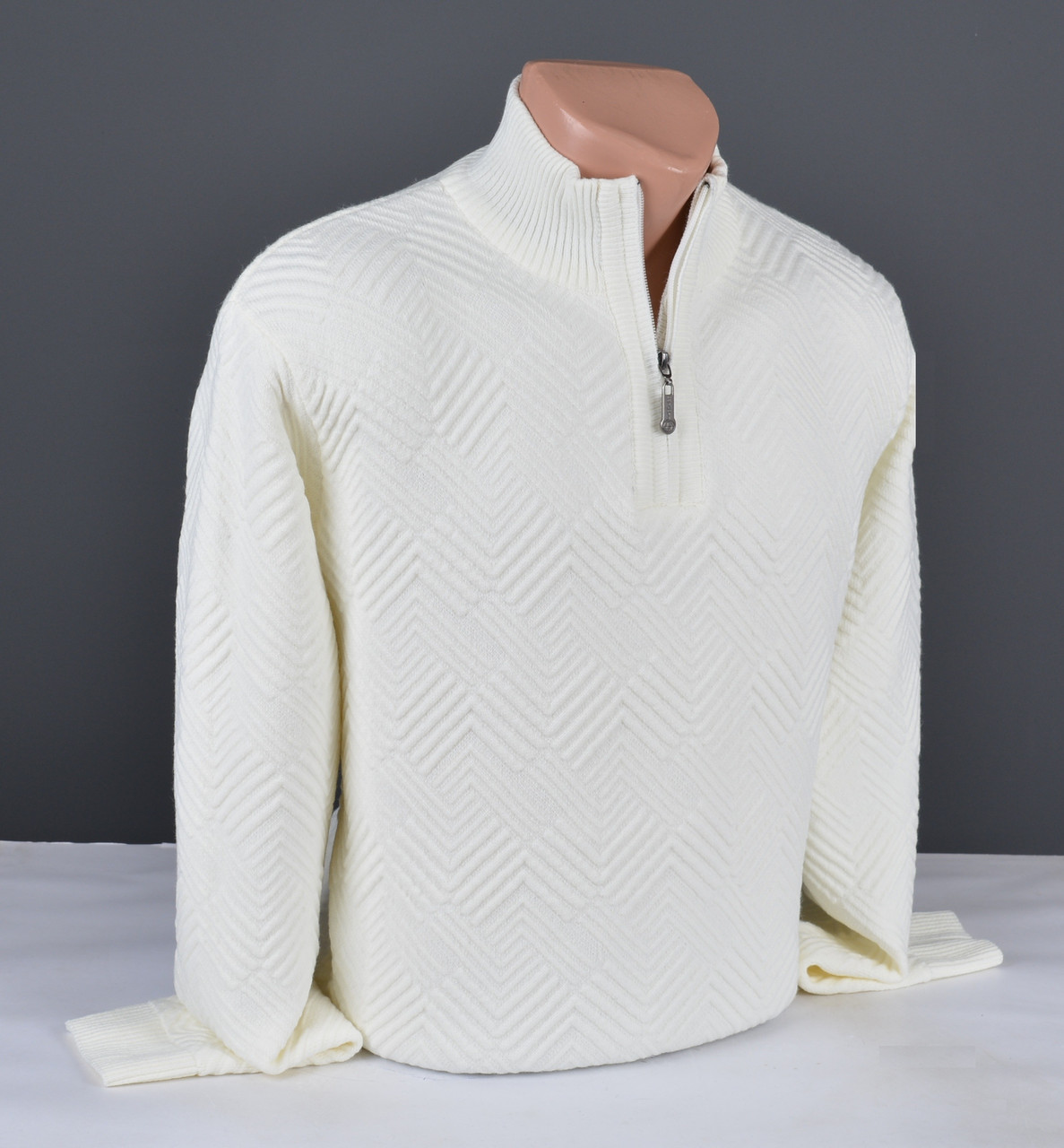 Чоловічий светр із коміром на блискавці молочний Туреччина 7252, фото 1