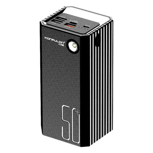 Надпотужний повербанк Konfulon 50000 мА·год (22.5 Вт), 4 виходи, PD 20W, Ліхтарик, Чорний, фото 1