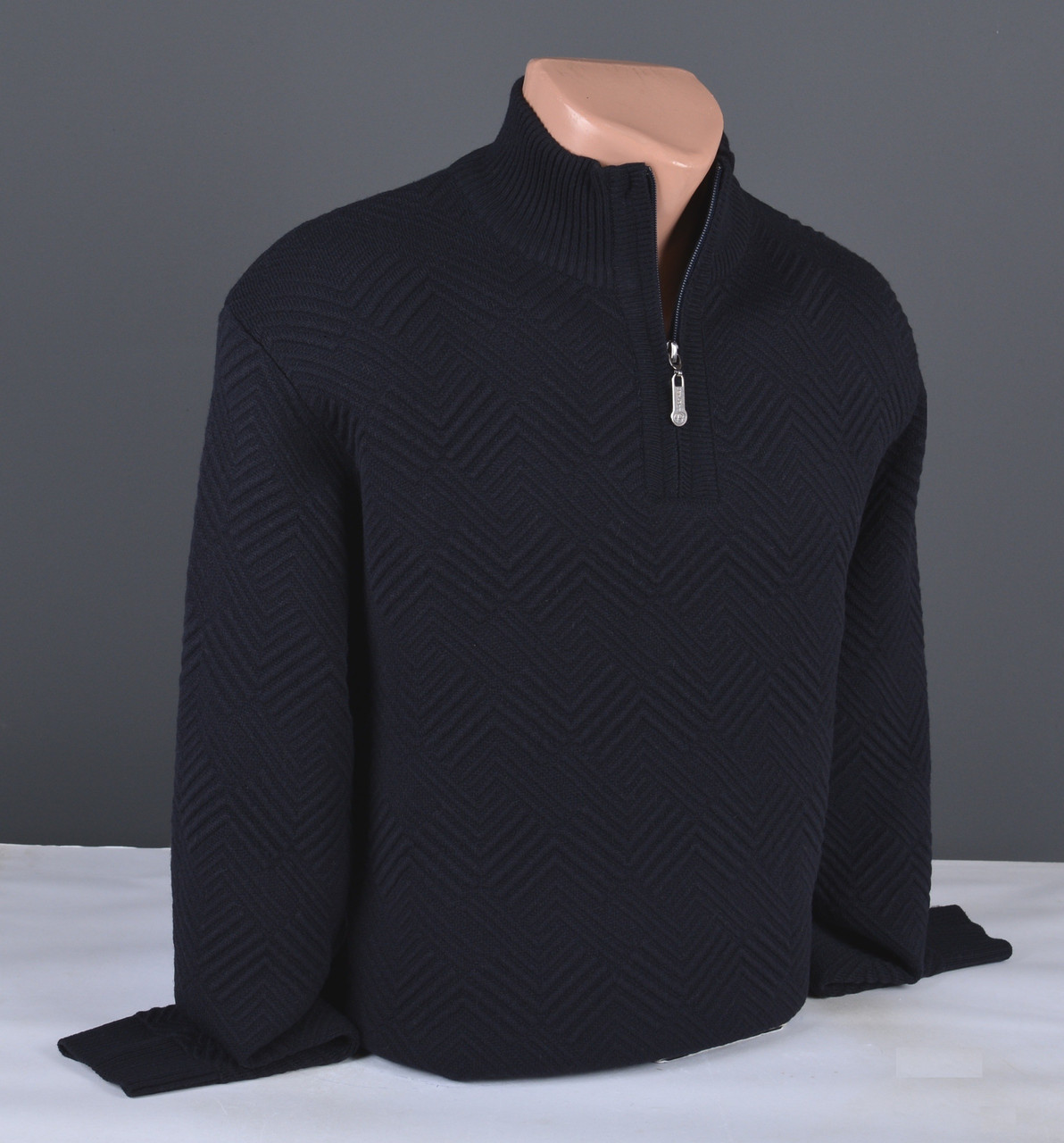 Чоловічий светр із коміром на блискавці темно-синій Туреччина 7253, фото 1