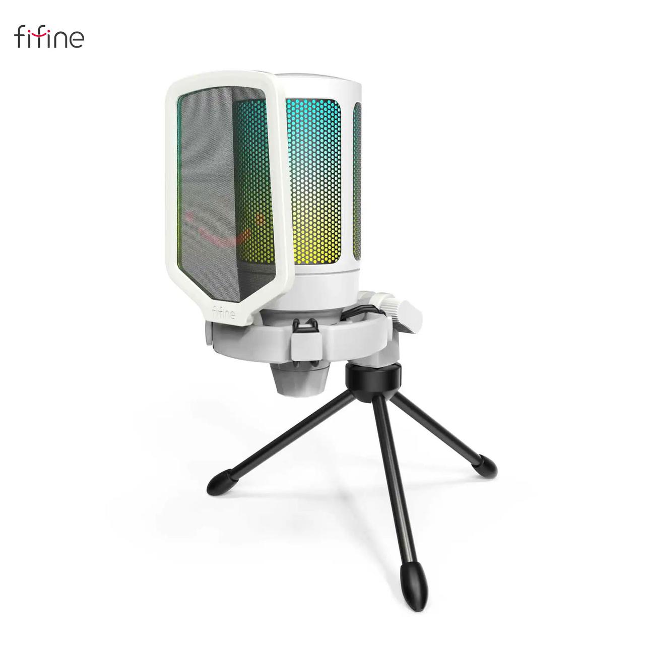 Мікрофон Fifine Ampligame A6V White, конденсаторний | Тринога в комплекті | RGB підсвітка, фото 1