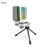 Мікрофон Fifine Ampligame A6V White, конденсаторний | Тринога в комплекті | RGB підсвітка