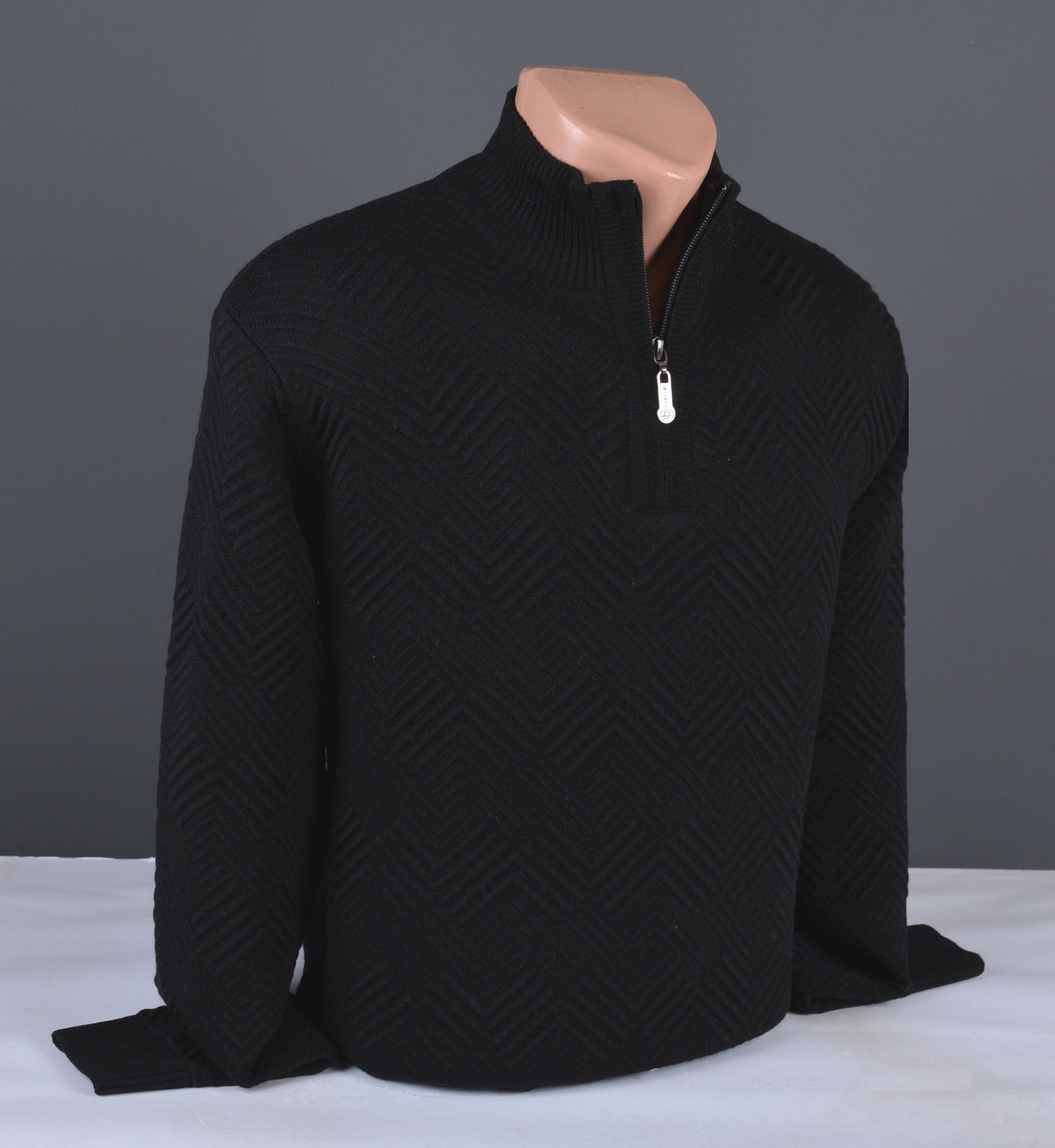 Чоловічий светр із коміром на блискавці великого розміру чорний Туреччина 7255 Б, фото 1