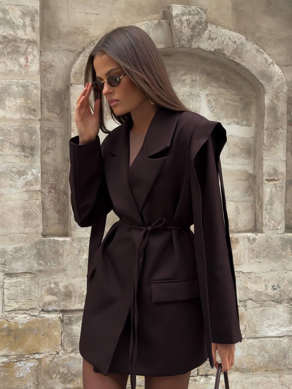 Жіноча сукня-піджак Модель: 1511-1530 Тканина: костюмка Кольори: чорний, шоколад, фото 1