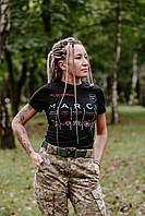 Жіноча тактична футболка з принтом MARCH, футболка для медика ЗСУ, для інструктора тактичної медицини Стохід Чорна