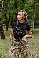 Жіноча тактична футболка з принтом MARCH, футболка для медика ЗСУ, для інструктора тактичної медицини Стохід Чорна