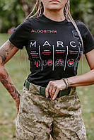 Жіноча тактична футболка з принтом MARCH, футболка для медика ЗСУ, для інструктора тактичної медицини Стохід Чорна