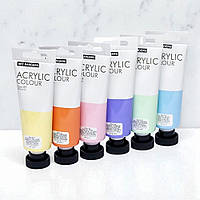 Акрилові фарби художні, набір 6 пастельних кольорів по 75 мл, тюбики в коробці