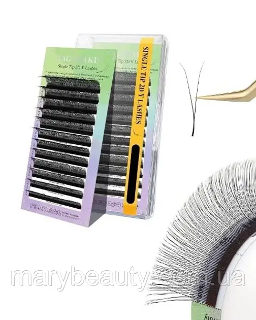 Вії Nagaraku пучки Single C 0.10 Y mix (8-15) 2D, фото 1