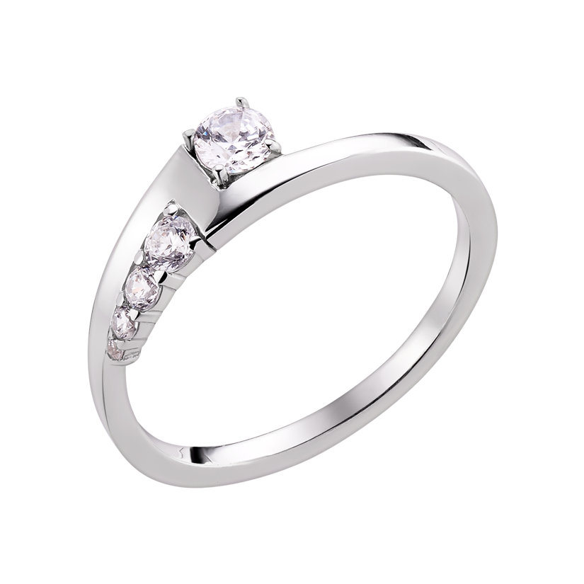 Срібна каблучка з п'ятьма білими фіанітами різного розміру, фото 1