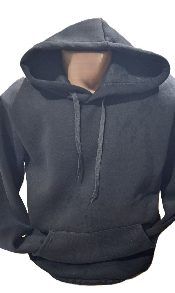 Худі чоловічий толстовка зимова тепла на флісі з вшитим капюшоном чорна