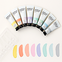 Акрилові фарби художні, набір 8 пастельних кольорів по 22 мл, тюбики в коробці