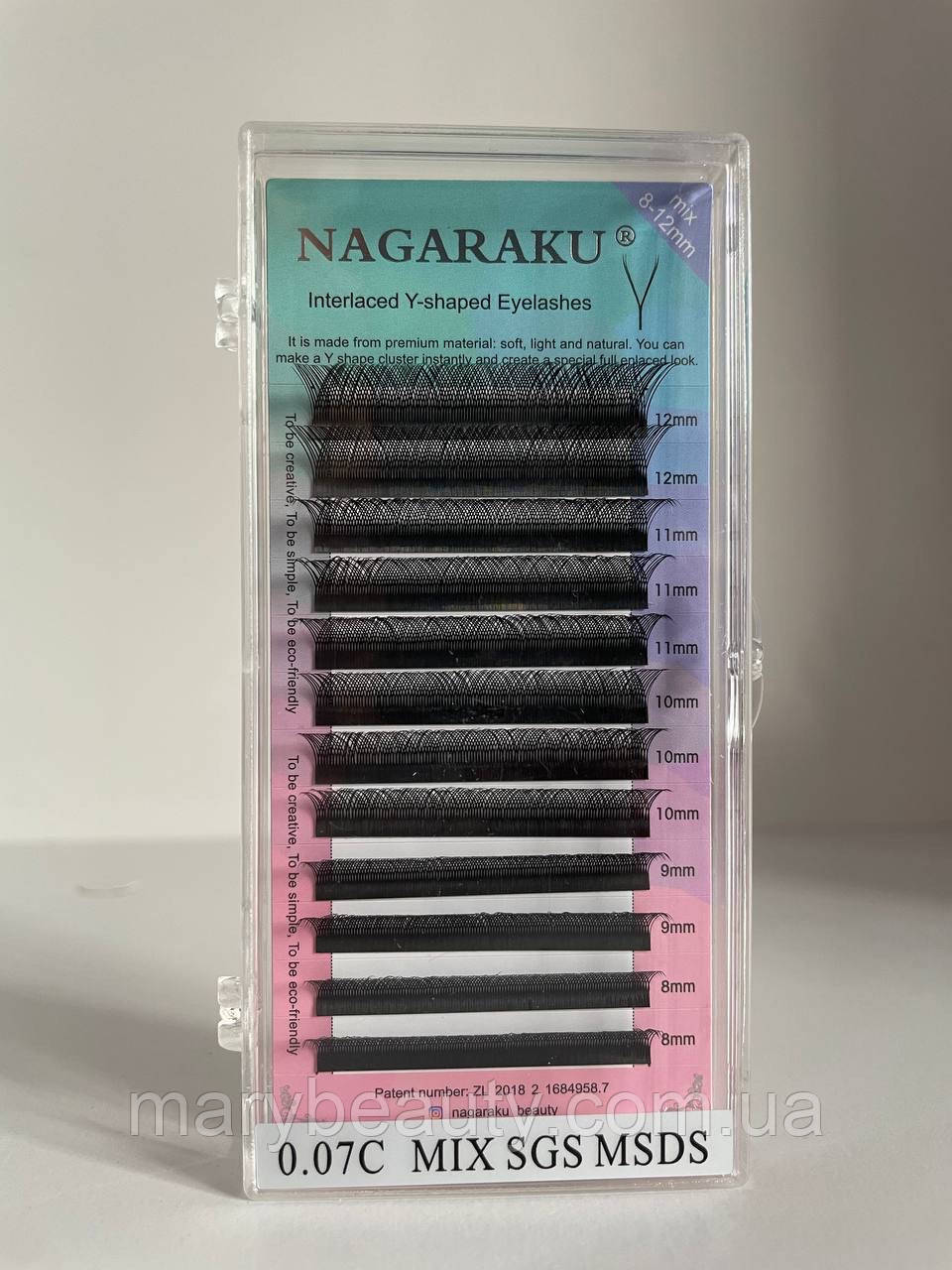 Вії Nagaraku пучки C 0.07 Y mix (8-12) 2D, фото 1