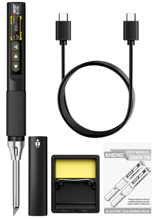 Портативный розумний паяльник Aneng SL108 96W з жалом T12, живлення Type-C