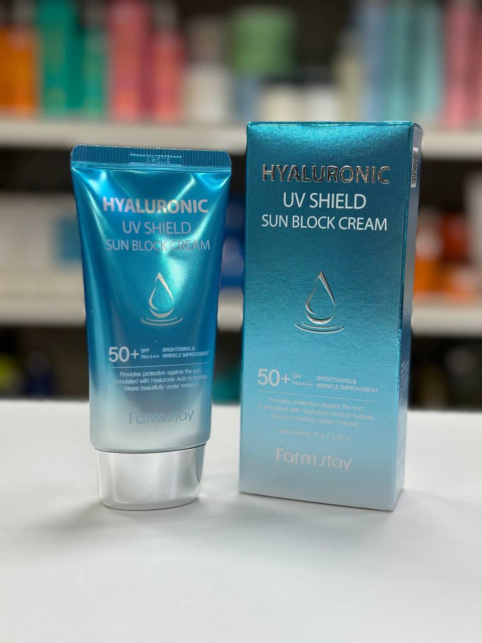 Сонцезахисний крем для обличчя з гіалуроновою кислотою FarmStay Hyaluronic UV Shield Sun Block Cream SPF 50+ PA+++ 70 мл