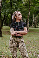 Жіноча тактична футболка з принтом MARCH, футболка для медика ЗСУ, для інструктора тактичної медицини Стохід Чорна