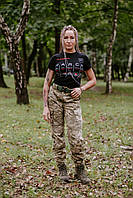 Жіноча тактична футболка з принтом MARCH, футболка для медика ЗСУ, для інструктора тактичної медицини Стохід Чорна