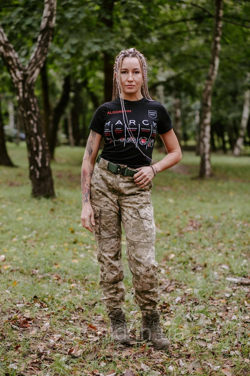 Жіноча тактична футболка з принтом MARCH, футболка для медика ЗСУ, для інструктора тактичної медицини Стохід Чорна, фото 1