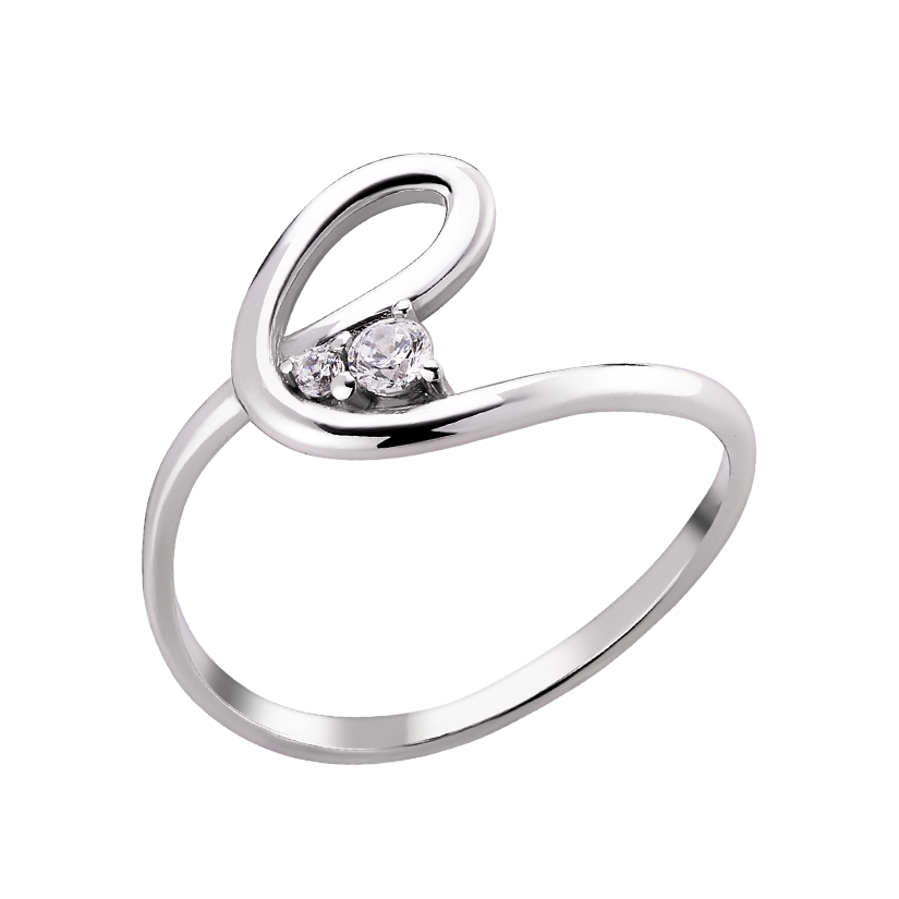 Срібна каблучка Петля з двома білими фіанітами різного розміру, фото 1