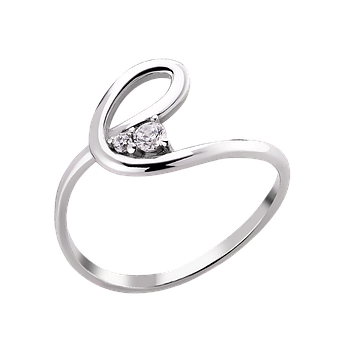 Срібна каблучка Петля з двома білими фіанітами різного розміру