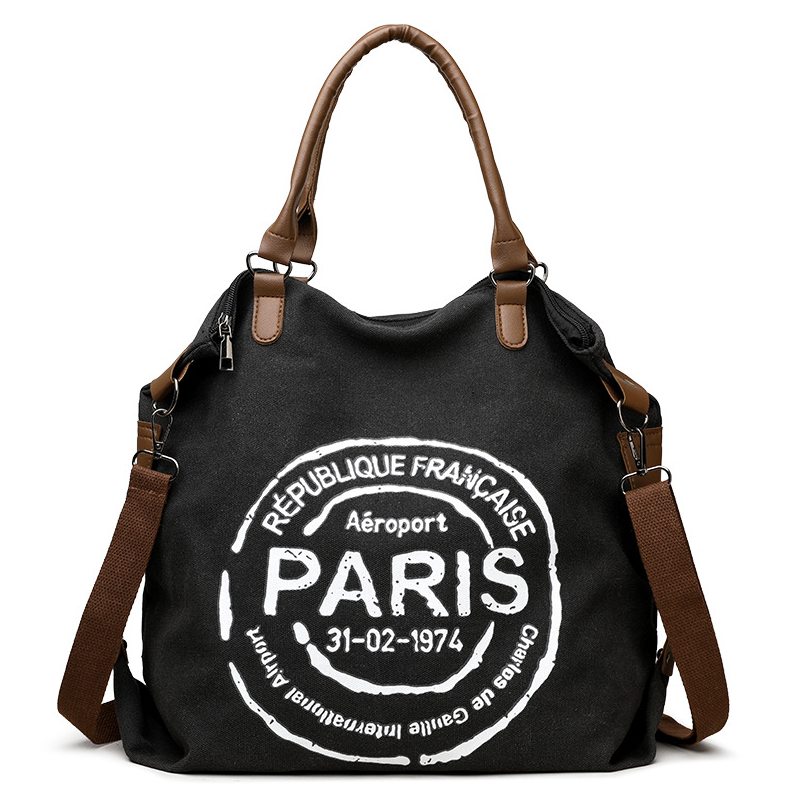 Сумка шопер жіноча текстильна повсякденна PARIS 38×37 см - містка холщова сумка на ремені через плече з ручками, фото 1