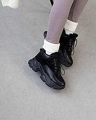 Зимові чорні замшеві черевики з хутром і легкою підошвою, натуральна шкіра + замша