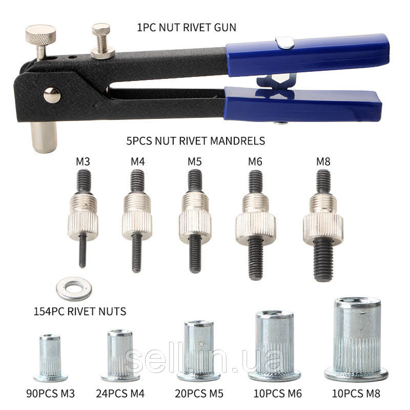 Ручний заклепник з насадками M3-M8 | Набір 106 шт | Кейс для зберігання, фото 1