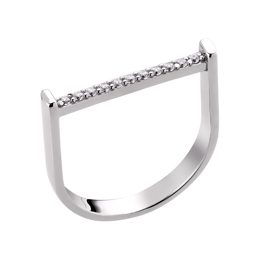 Срібна каблучка перстень тонкий з маленькими білими фіанітами, фото 1